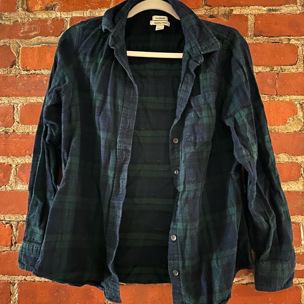 L.L. Bean Plaid Flannel Shirt - Green and Blue